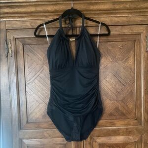 NWT Lauren Ralph Lauren 
sophisticated Black 1 Piece halter top Swimsuit